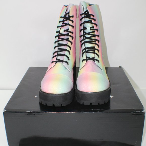 Dolls Kill Shoes Dolls Kill Horoscopez World Is My Oyster Womens Rainbow Combat Boots Size